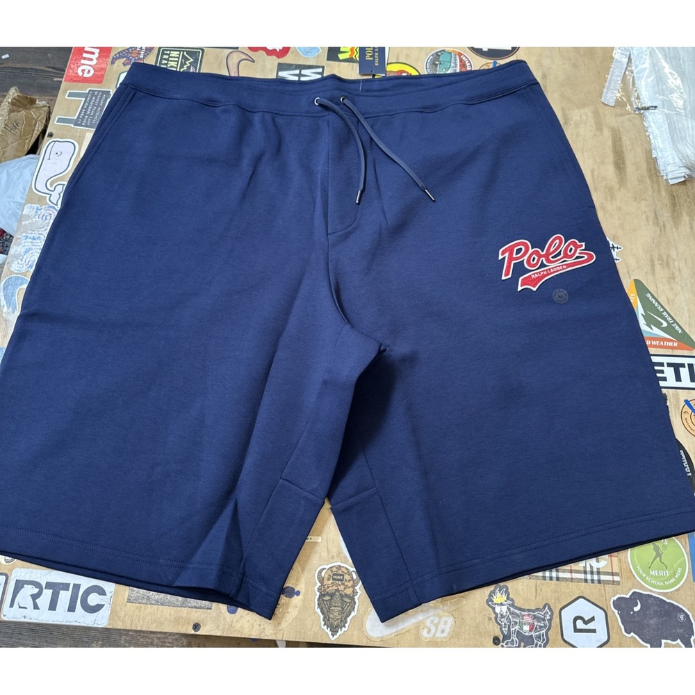 Polo Ralph Lauren Mens Navy Blue Fleece Shorts Script Logo Big & Tall 4XB NEW